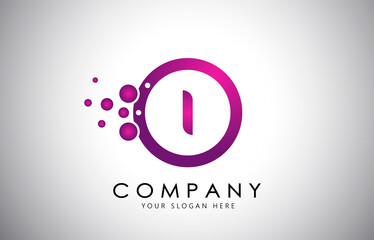 I Letter Logo with Purple Dots, Bubble in a circle. Purple,Pink, Magenta Bubble Design Vector Illustration.