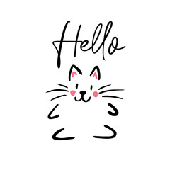 Cat doodle line sketch. Thin line icon, vector illustration. Minimal print design..Cartoon simple line kawaii pet kitty. Black outline logo cute funny hand drawn shape on white background.