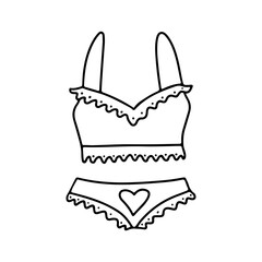 Hand drawn Valentines day set of underwear in doodle style isolated on white background. Vector outline illustration. Design for greeting card, banner, web, sticker