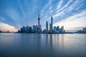 Fototapeta na wymiar Sunrise view of Lujiazui, the financial district in Shanghai, China.