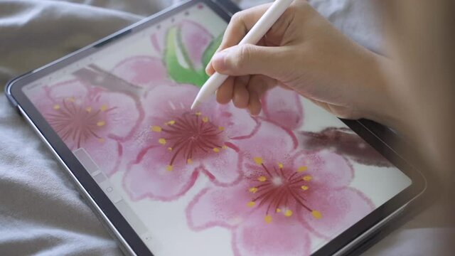 Art designer drawing digital painting or flower pattern design.