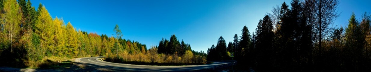 panorama of roads in the mountains in autumn