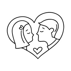 Hand drawn man and woman Valentines day clipart heart in doodle style isolated on white background. Vector outline illustration. Design for greeting card, banner, web, sticker