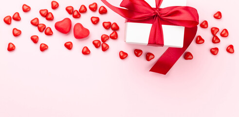 Valentines day with gift box and candy hearts