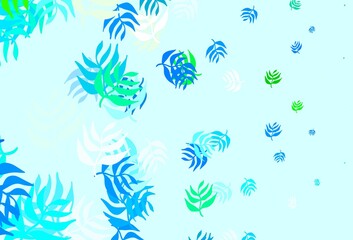 Light Blue, Green vector doodle template with leaves.