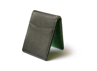 Blank green and black wallet isolated on white background . Open wallet . 