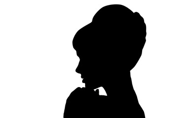 Black silhouette of beautiful stylish girl with modern evening hairdress