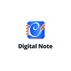 Letter C on book note and note pad with pen for writing logo concept design