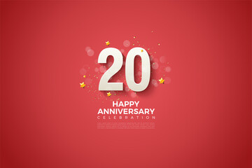 Fototapeta na wymiar 20th Anniversary background with 3d numeric illustration on red background.