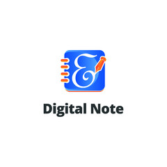 Obraz premium Letter E on book note and note pad with pen for writing logo concept design