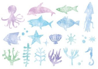 海中イラスト_水彩