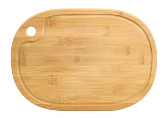 oval bamboo cutting board isolated on white background