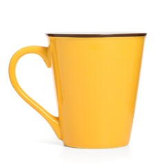 Simple yellow mug isolated on white background
