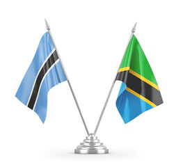 Tanzania and Botswana table flags isolated on white 3D rendering 