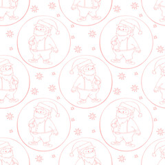 Vector seamless pattern with Santa Claus in face mask and protective ball. Measures to protect against coronavirus on holiday. Merry Christmas and happy New year 2021 in quarantine, pandemic