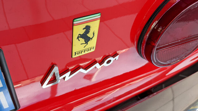 Bordeaux , Aquitaine  France - 20 15 2020 : Ferrari dino logo sign and text on rear sporty red car luxury sport badge