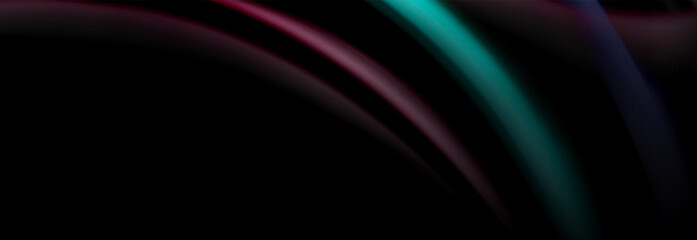 Dynamic motion abstract background. Color blurred stripes on black. Wave liquid lines poster. Vector illustration
