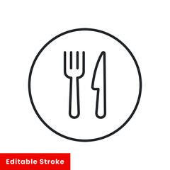 Fork and knife icon, silverware line sign on white background - editable stroke vector illustration eps10