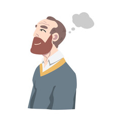 Bearded Man Dreaming and Fantasizing Imagining Something in His Head Vector Illustration