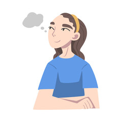 Starry-eyed Woman Dreaming and Fantasizing Imagining Something in Her Head Vector Illustration