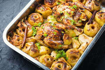 Roasted chicken with apples