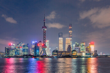 Fototapeta na wymiar Night view of Lujiazui, the financial district and modern skyline in Shanghai, China.