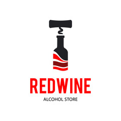 Sign Black corkscrew and a bottle of red wine. Design modern logos for Business. Vector logotype isolated on white background.
