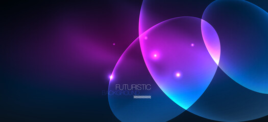 Neon ellipses abstract backgrounds. Shiny bright round shapes glowing in the dark. Vector futuristic illustrations for covers, banners, flyers and posters and other