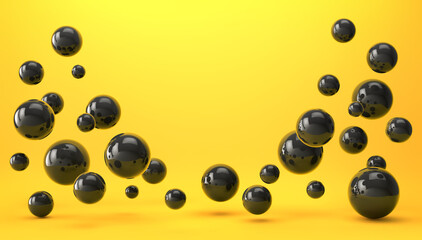 Abstract yellow background with black balls