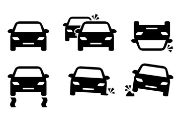 Obraz na płótnie Canvas Line art set with road sign car crash. Vector icon. Line vector.