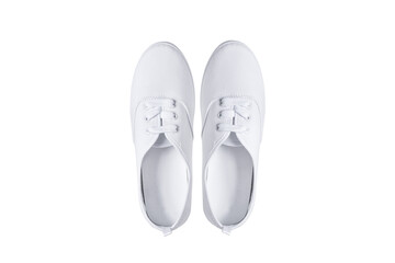 Pair of white textile sneakers shoes, isolated