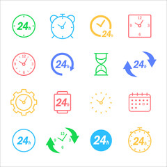 Flat clock color icon set vector time for web design. Time icon vector. Simple flat style.