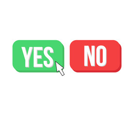 Cartoon infographic with green yes no button. Cartoon green button. Vector illustration.