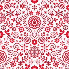 Polish folk art retro vector seamless pattern with flowers inspired by folk art embroidery Lachy Sadeckie - textile or fabric print design
