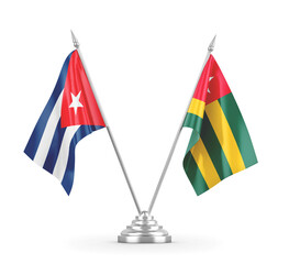 Togo and Cuba table flags isolated on white 3D rendering