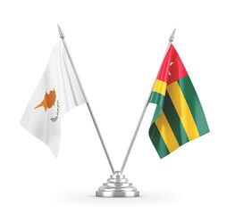 Togo and Cyprus table flags isolated on white 3D rendering