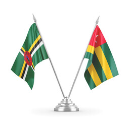 Togo and Dominica table flags isolated on white 3D rendering