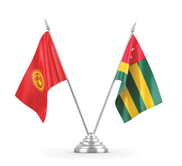 Togo and Kyrgyzstan table flags isolated on white 3D rendering