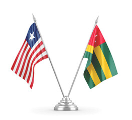 Togo and Liberia table flags isolated on white 3D rendering