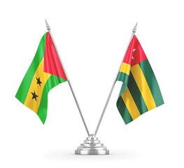 Togo and Sao Tome and Principe table flags isolated on white 3D rendering