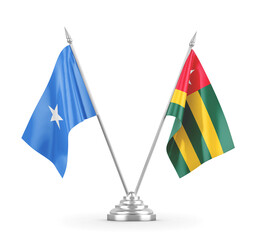 Togo and Somalia table flags isolated on white 3D rendering