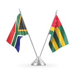 Togo and South Africa table flags isolated on white 3D rendering