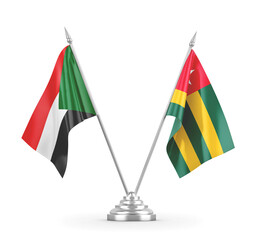 Togo and Sudan table flags isolated on white 3D rendering