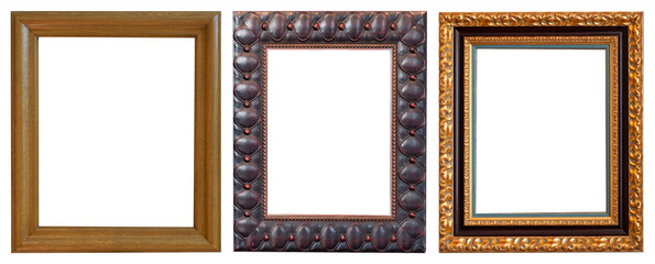 Set of gilded antique picture frames isolated on white background.