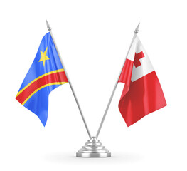 Tonga and Congo Democratic Republic table flags isolated on white 3D rendering