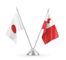 Tonga and Japan table flags isolated on white 3D rendering