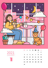 Illustration design for 2021 Calendar template