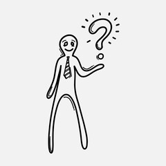 Businessman with question mark. Doodle vector icon. Drawing sketch illustration hand drawn cartoon line eps10