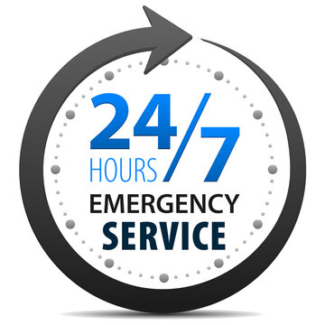 Emergency Customer Service and support 24 hours a day and 7 days a week icon isolated on white background. 24-7 emergency customer service and support around the clock.