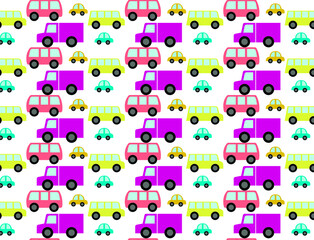 vector pattern of multicolor cars. seamless pattern of baby transport of bright colors.